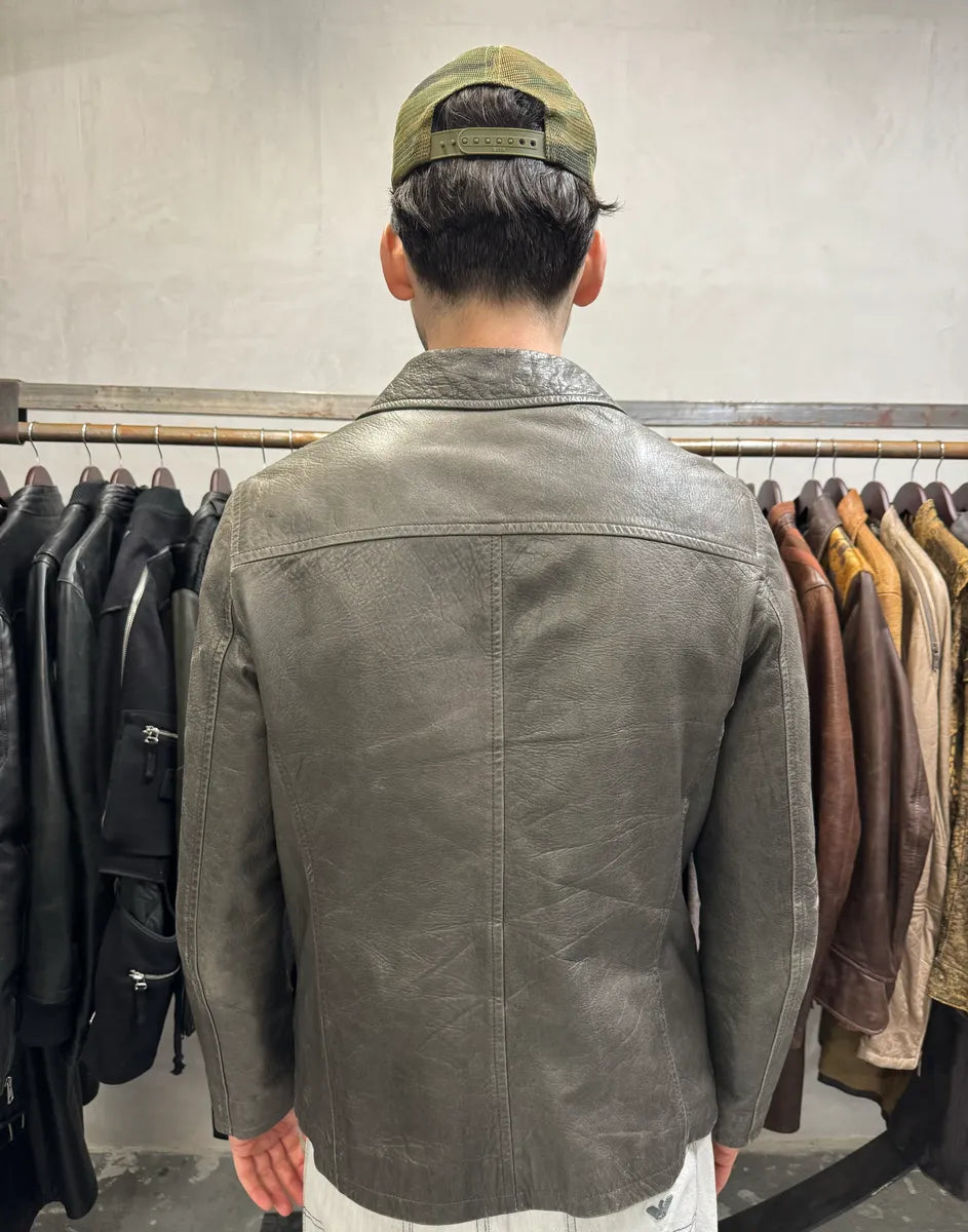 AW2008 Prada Grey Buttoned Premium Leather Jacket (M/L) cGFjVdw 2