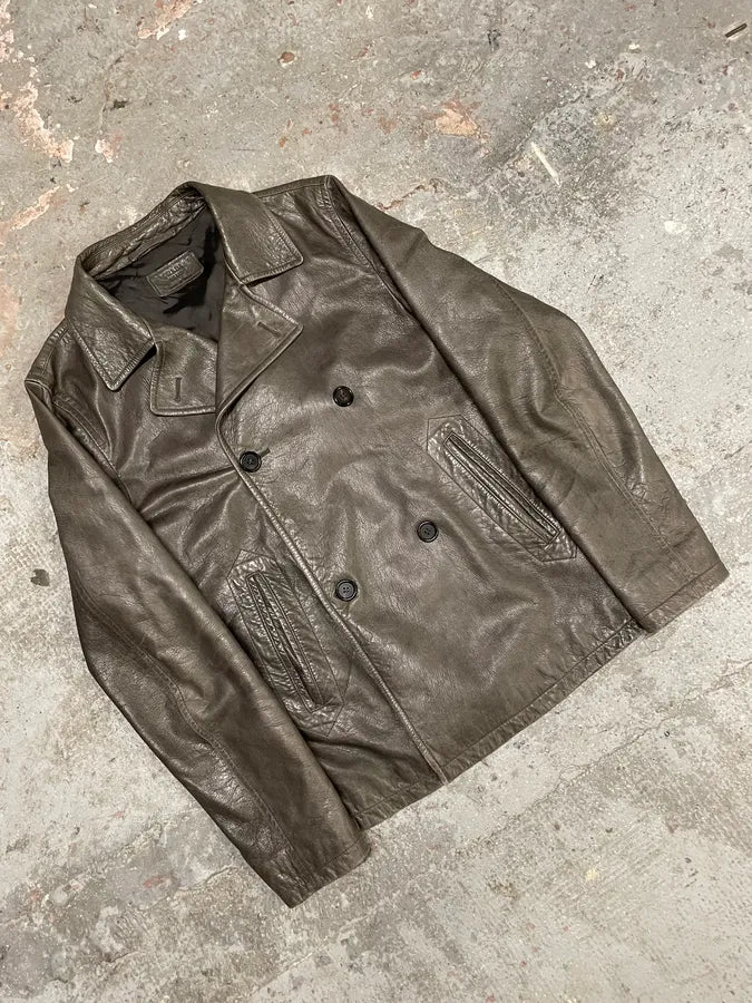 AW2008 Prada Grey Buttoned Premium Leather Jacket (M/L) cGFjVdw 3