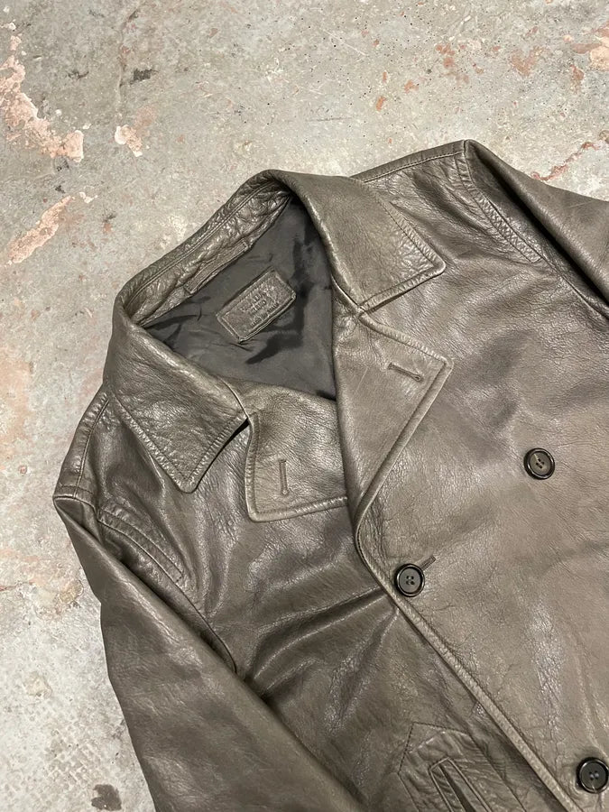 AW2008 Prada Grey Buttoned Premium Leather Jacket (M/L) cGFjVdw 4