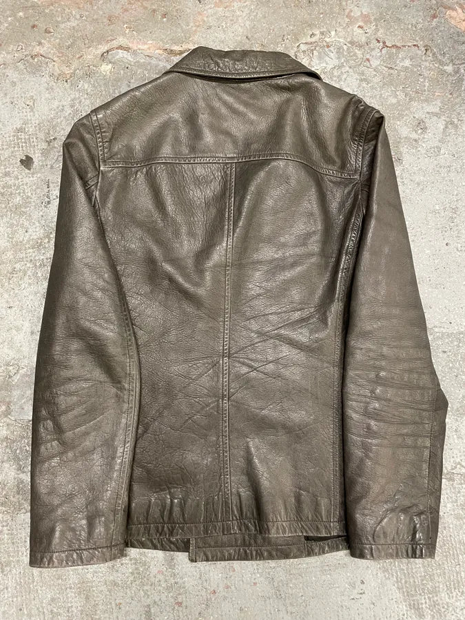 AW2008 Prada Grey Buttoned Premium Leather Jacket (M/L) cGFjVdw 6