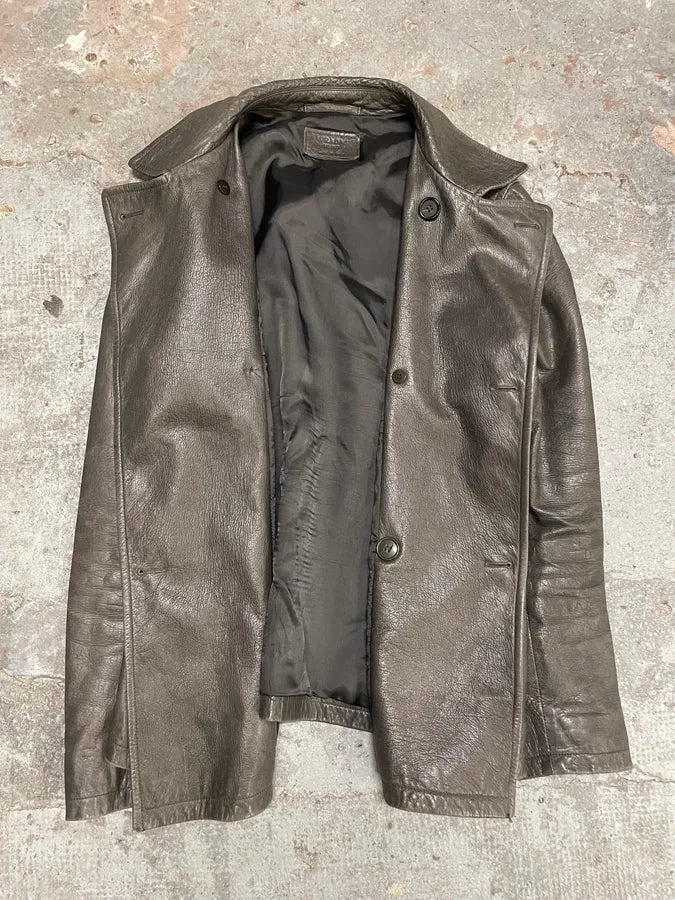 AW2008 Prada Grey Buttoned Premium Leather Jacket (M/L) cGFjVdw 7