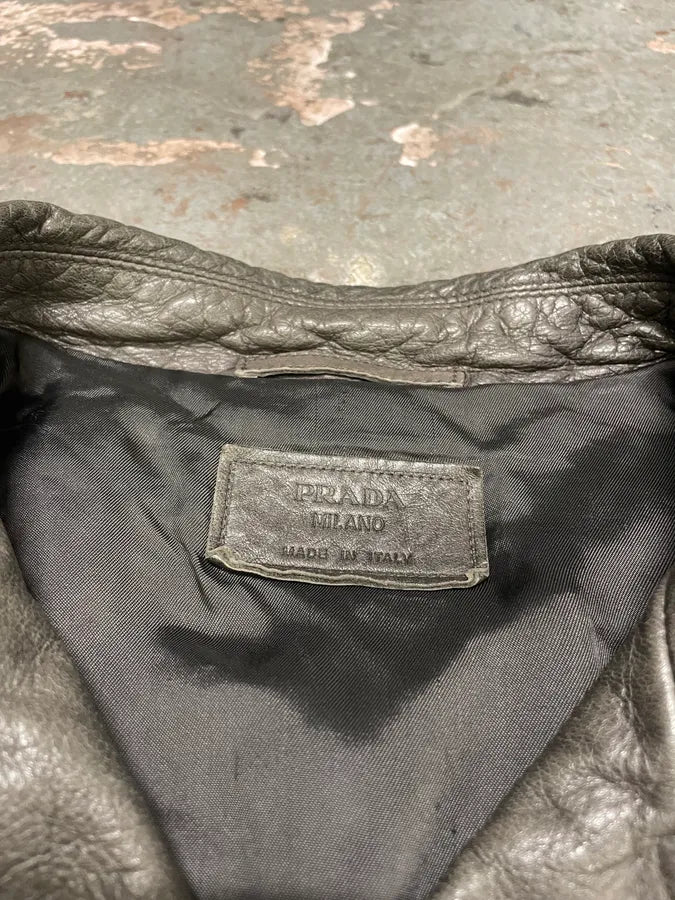 AW2008 Prada Grey Buttoned Premium Leather Jacket (M/L) cGFjVdw 8