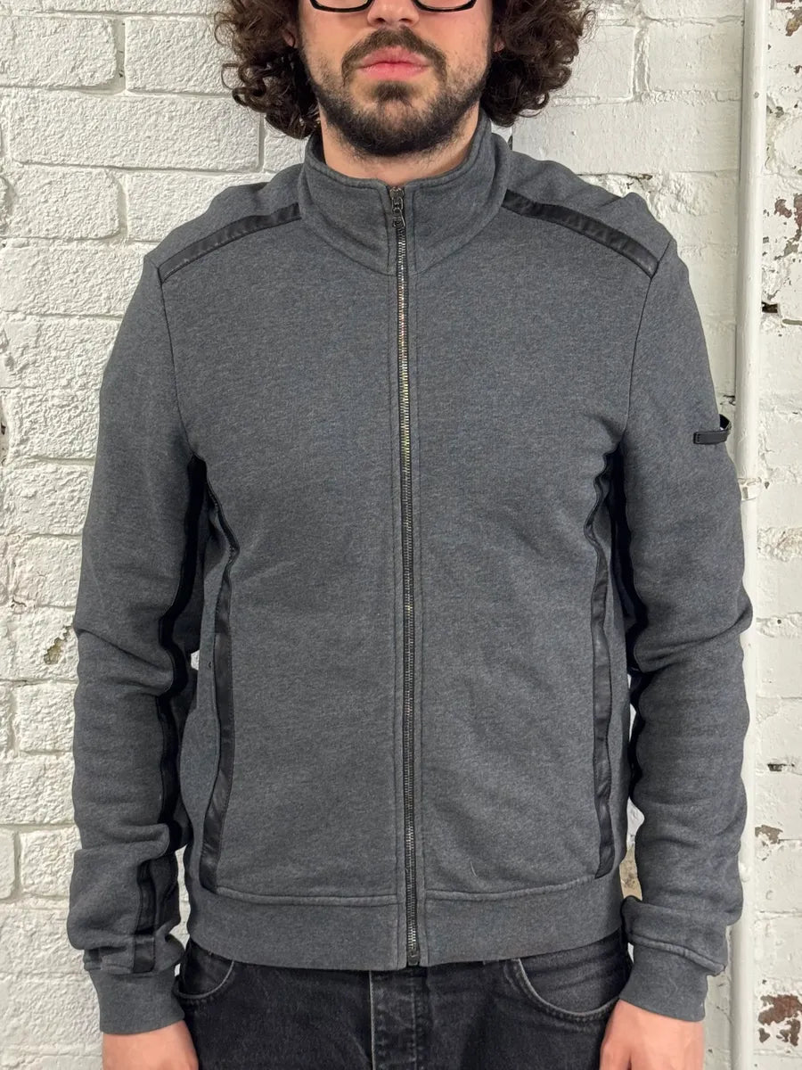 AW2008 Prada Leather Stripes Grey Zip-Up Sweater tlFmSHd 1