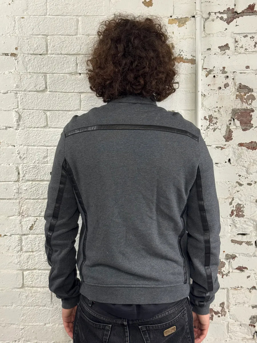 AW2008 Prada Leather Stripes Grey Zip-Up Sweater tlFmSHd 2