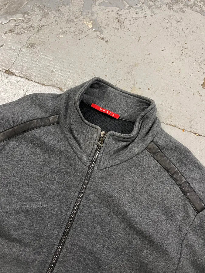 AW2008 Prada Leather Stripes Grey Zip-Up Sweater tlFmSHd 5