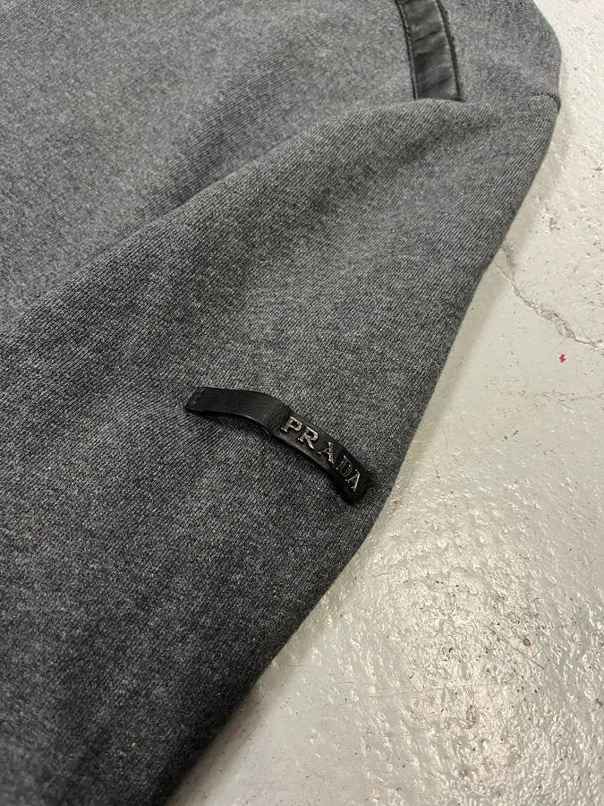AW2008 Prada Leather Stripes Grey Zip-Up Sweater tlFmSHd 7