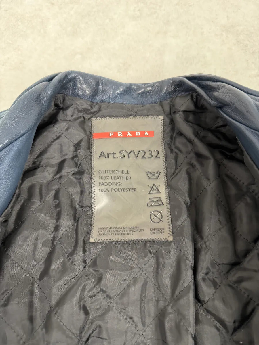 AW2008 Prada Navy Biker Leather Jacket BweZZkm 8