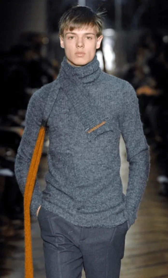 AW2008 Raf Simons Grey Wool Abstract Turtleneck Sweater idlowiN 1