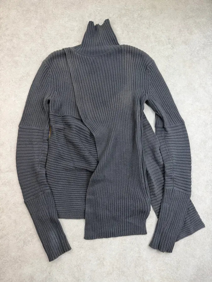 AW2008 Raf Simons Grey Wool Abstract Turtleneck Sweater idlowiN 2