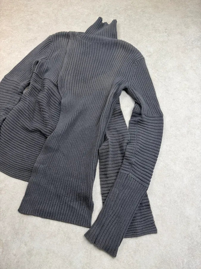 AW2008 Raf Simons Grey Wool Abstract Turtleneck Sweater idlowiN 7