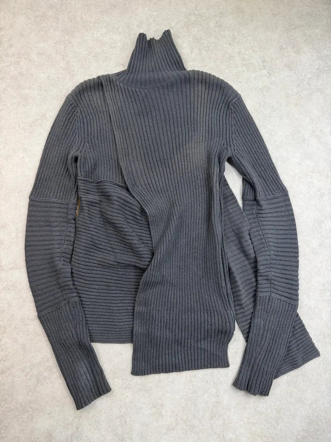 AW2008 Raf Simons Grey Wool Abstract Turtleneck Sweater idlowiN 2