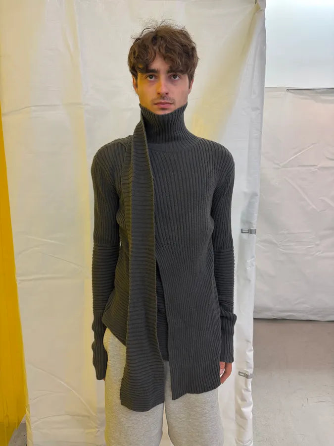 AW2008 Raf Simons Grey Wool Abstract Turtleneck Sweater idlowiN 3