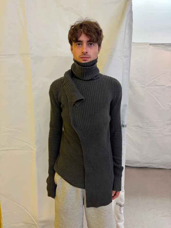 AW2008 Raf Simons Grey Wool Abstract Turtleneck Sweater idlowiN 3