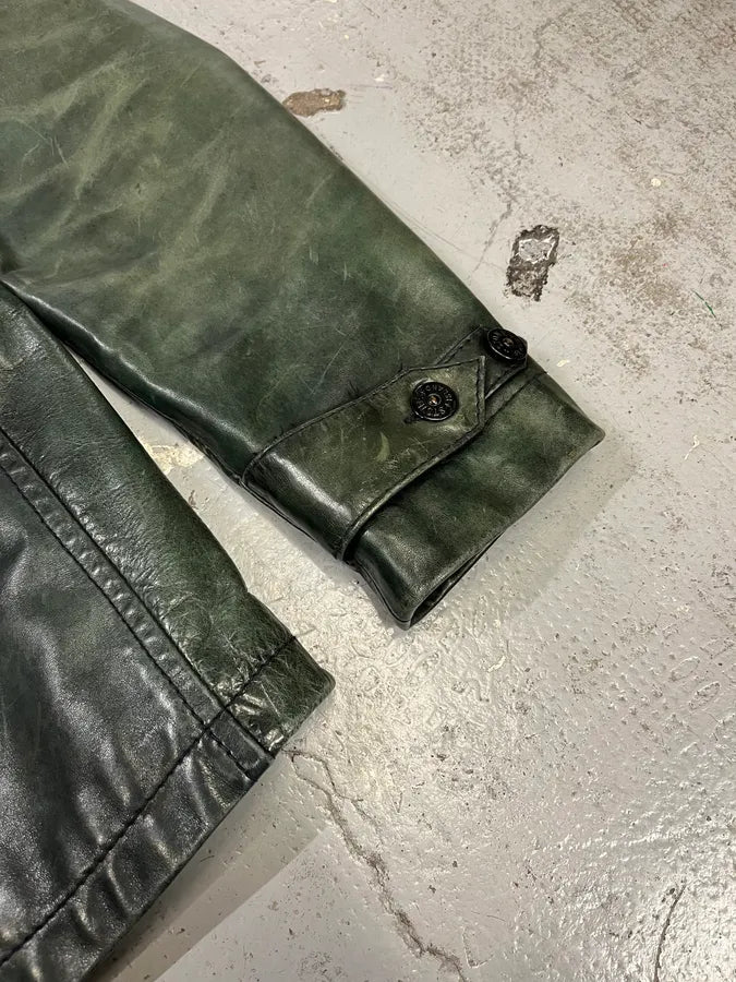 AW2008 Stone Island Green Patina Leather Eroded Green Officer Jacket fKcYXIc 7