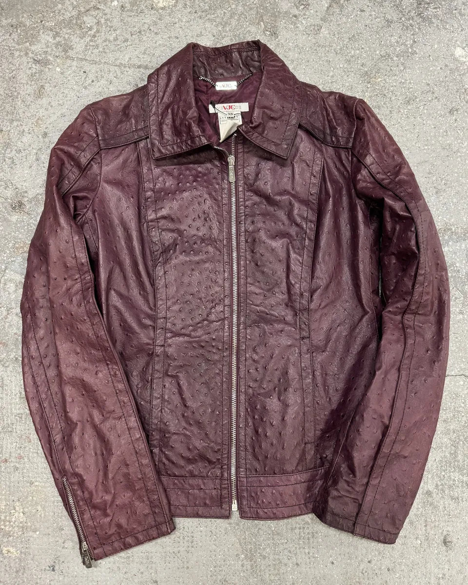 AW2008 Versace Ostrich Embossed Leather Bordeaux Jacket (XS/S) 0