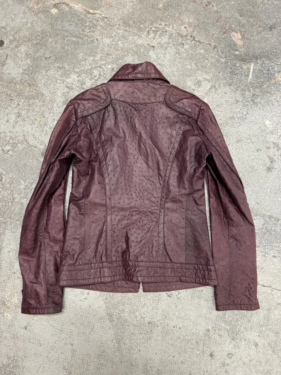 AW2008 Versace Ostrich Embossed Leather Bordeaux Jacket (XS/S) 1