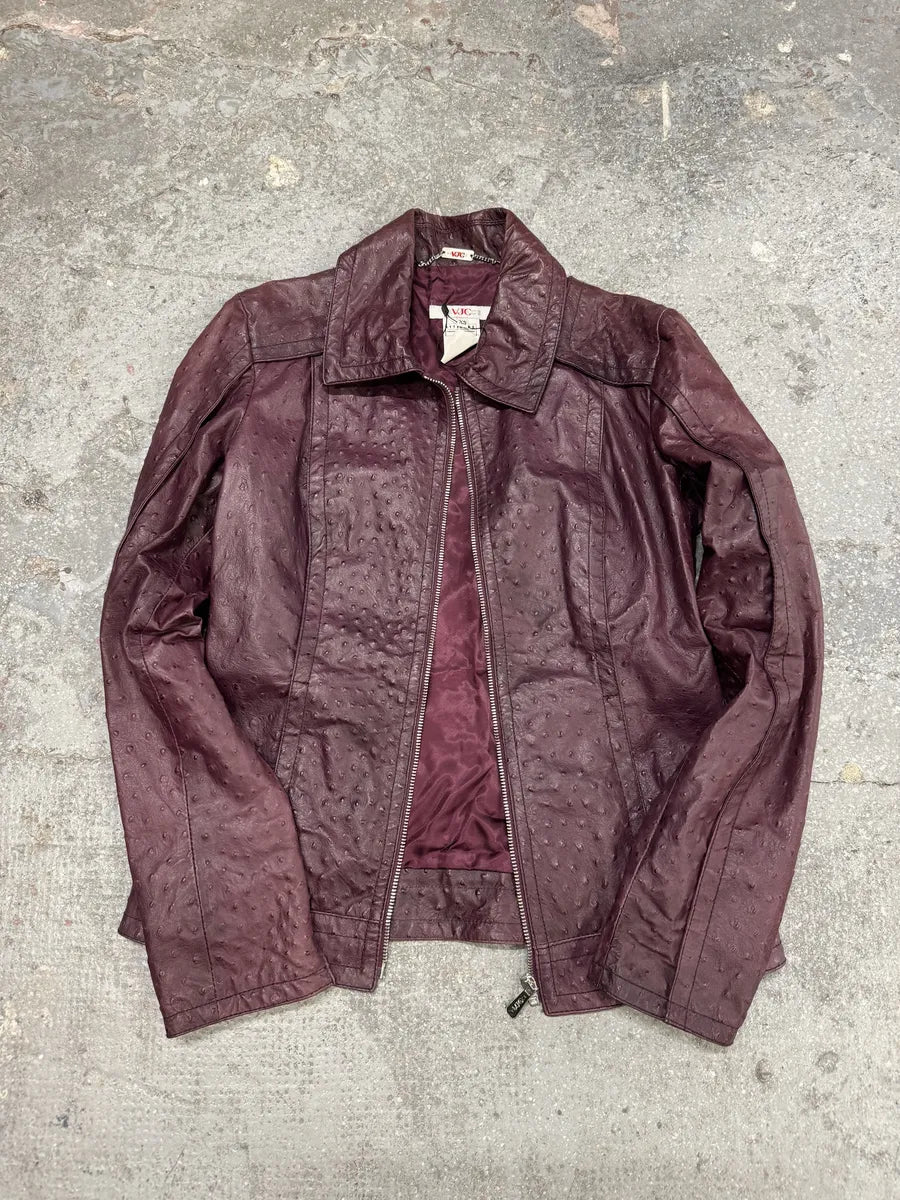 AW2008 Versace Ostrich Embossed Leather Bordeaux Jacket (XS/S) 10