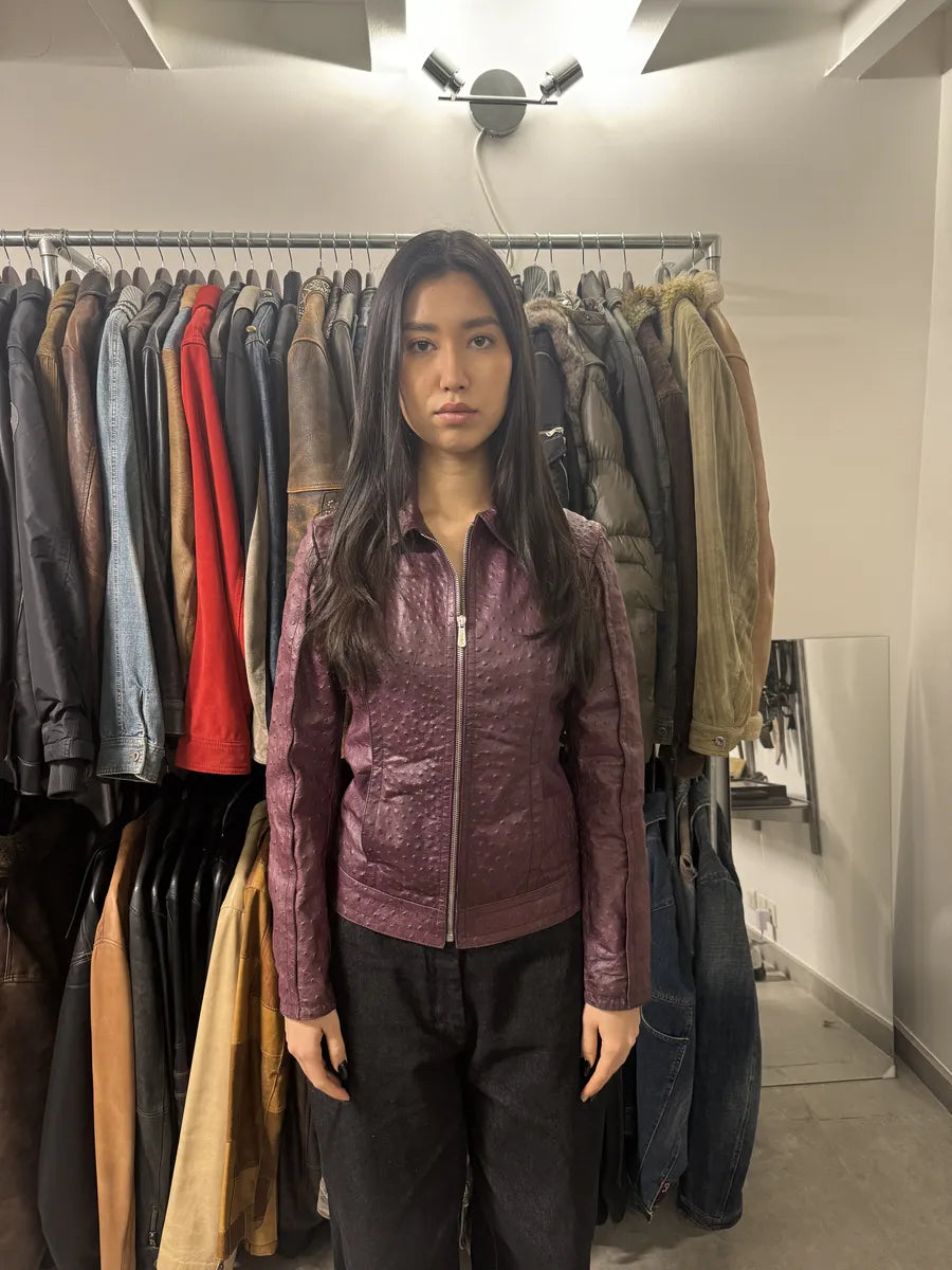 AW2008 Versace Ostrich Embossed Leather Bordeaux Jacket (XS/S) 2