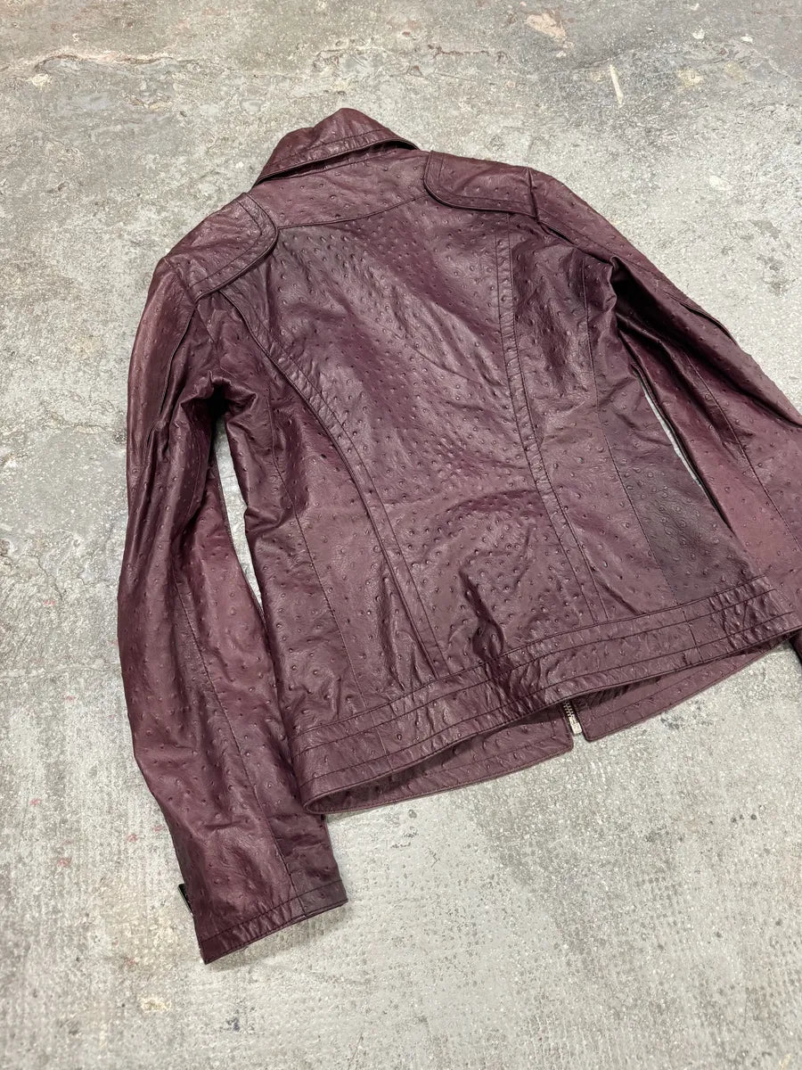 AW2008 Versace Ostrich Embossed Leather Bordeaux Jacket (XS/S) 11