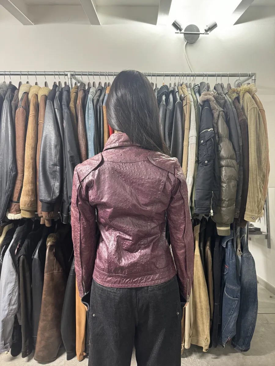 AW2008 Versace Ostrich Embossed Leather Bordeaux Jacket (XS/S) 3