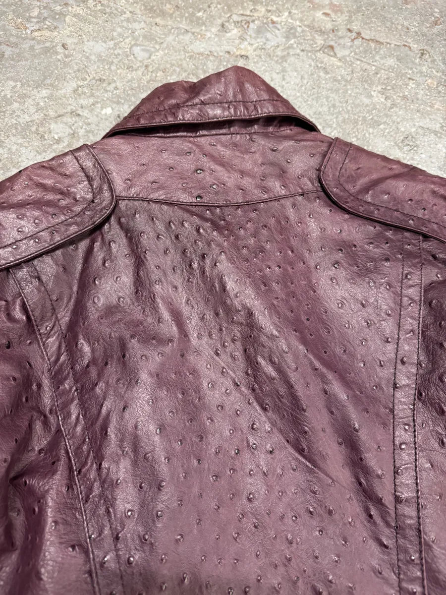 AW2008 Versace Ostrich Embossed Leather Bordeaux Jacket (XS/S) 12