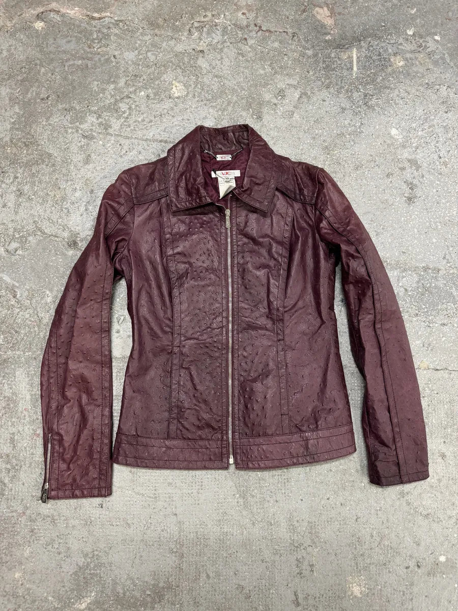 AW2008 Versace Ostrich Embossed Leather Bordeaux Jacket (XS/S) 4