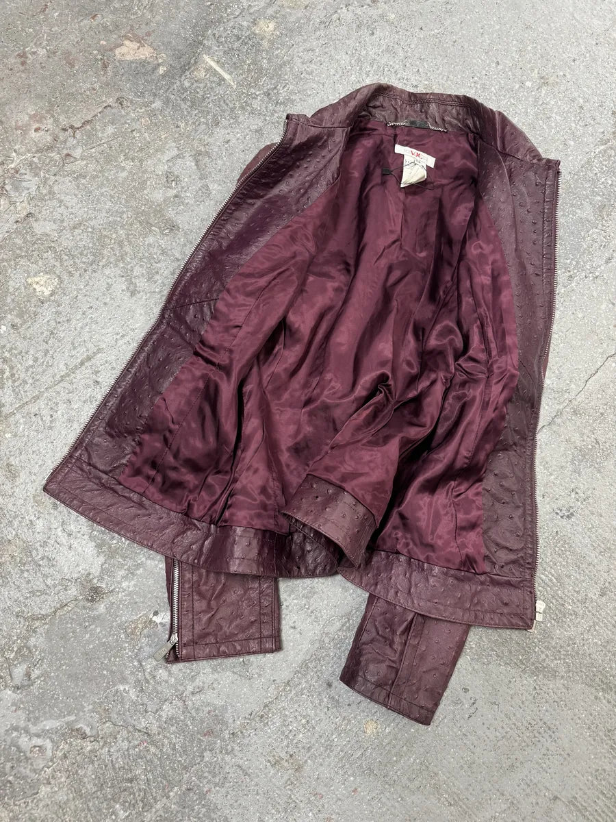 AW2008 Versace Ostrich Embossed Leather Bordeaux Jacket (XS/S) 6