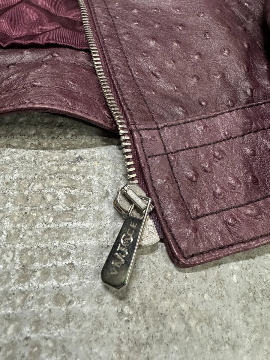 AW2008 Versace Ostrich Embossed Leather Bordeaux Jacket (XS/S) 8