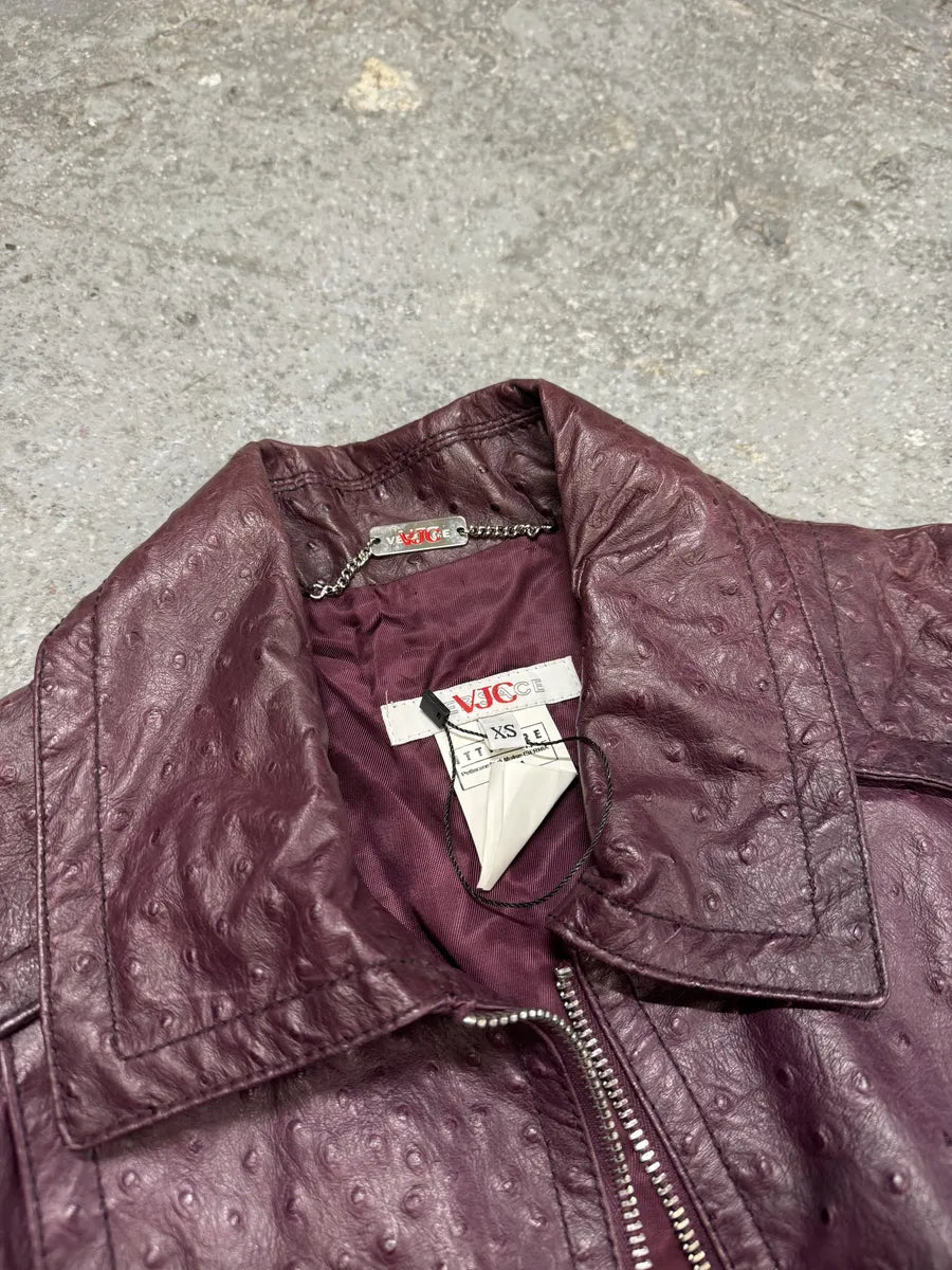 AW2008 Versace Ostrich Embossed Leather Bordeaux Jacket (XS/S) 9