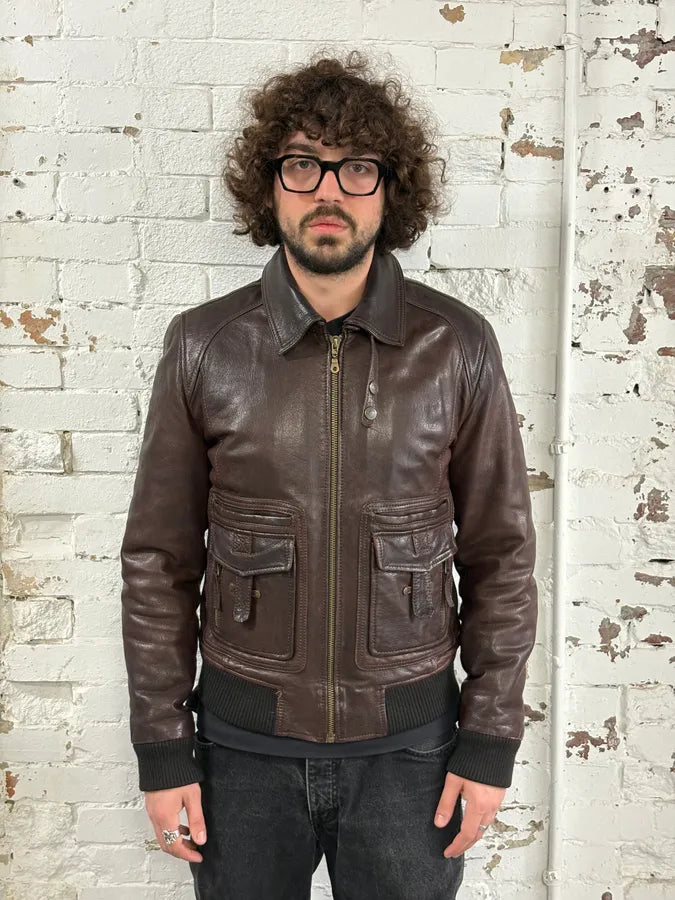 AW2009 Dolce & Gabbana Brown Leather Aviator Bomber Jacket ycOhiNc 1