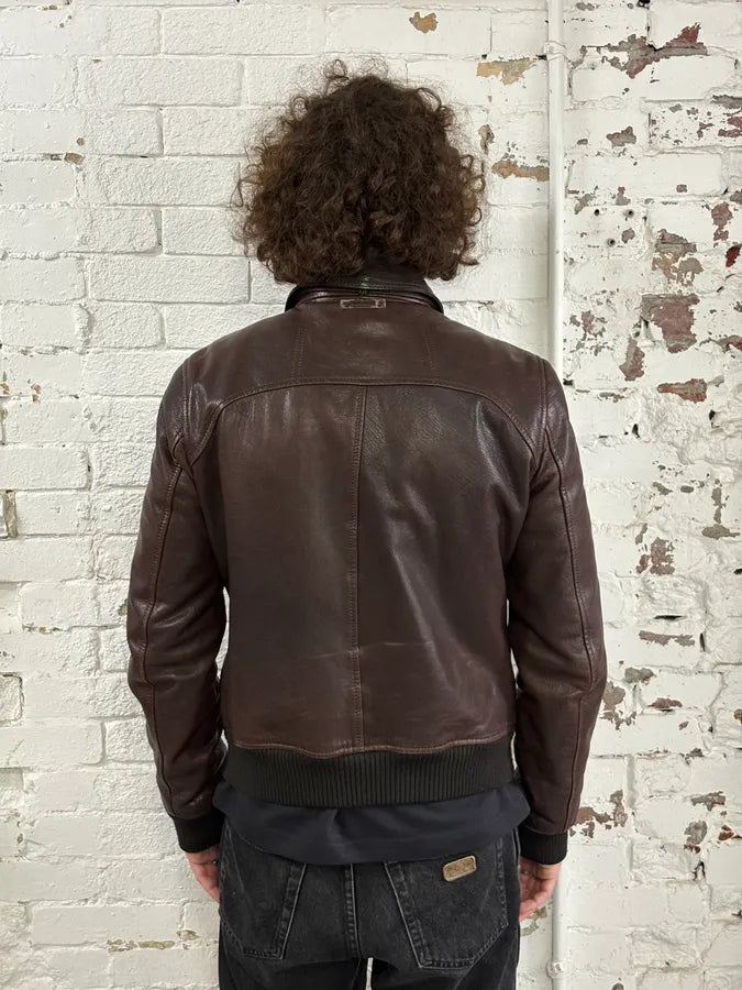 AW2009 Dolce & Gabbana Brown Leather Aviator Bomber Jacket ycOhiNc 2