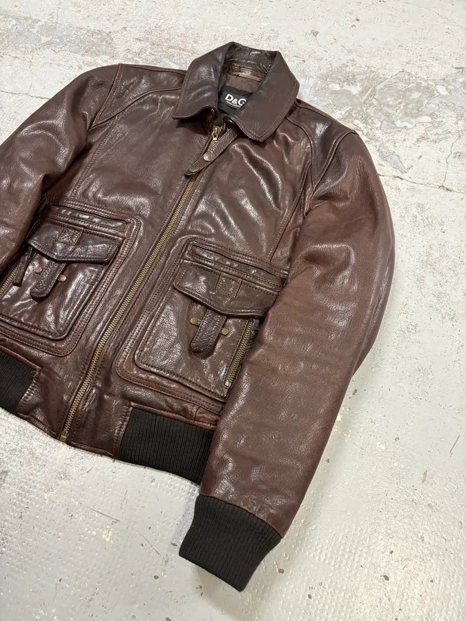AW2009 Dolce & Gabbana Brown Leather Aviator Bomber Jacket ycOhiNc 3