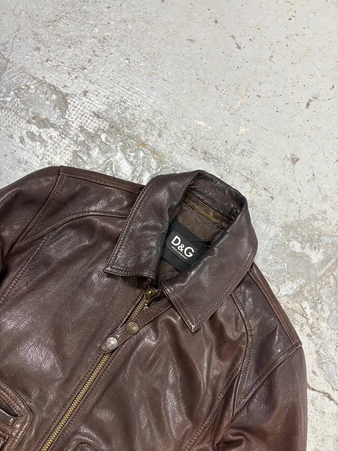 AW2009 Dolce & Gabbana Brown Leather Aviator Bomber Jacket ycOhiNc 4