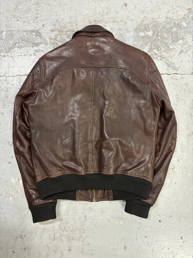 AW2009 Dolce & Gabbana Brown Leather Aviator Bomber Jacket ycOhiNc 5