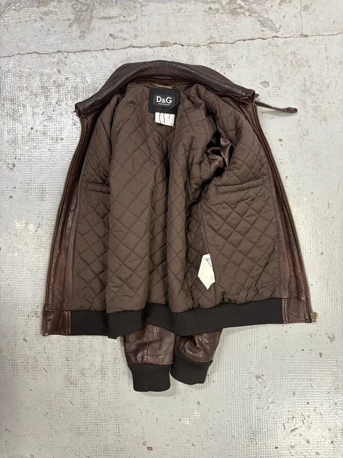 AW2009 Dolce & Gabbana Brown Leather Aviator Bomber Jacket ycOhiNc 7
