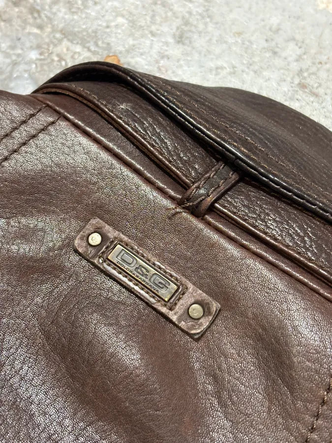AW2009 Dolce & Gabbana Brown Leather Aviator Bomber Jacket ycOhiNc 8