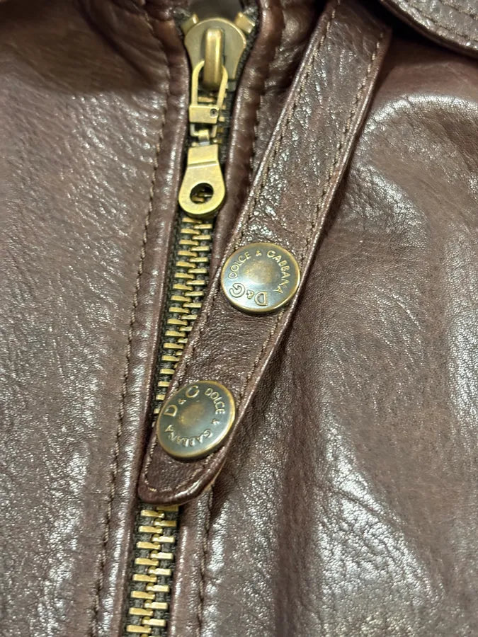 AW2009 Dolce & Gabbana Brown Leather Aviator Bomber Jacket ycOhiNc 9