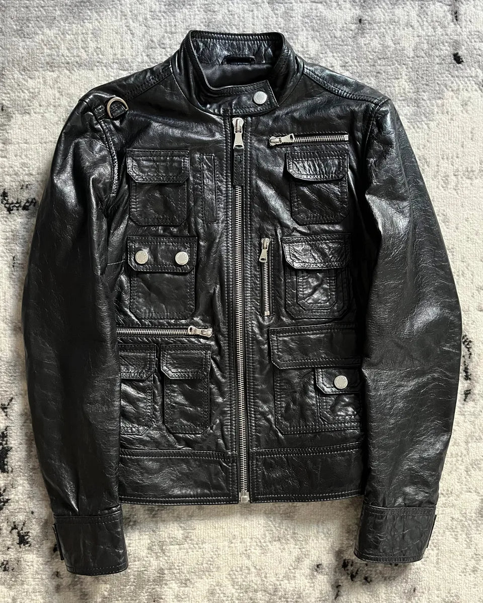 AW2009 Dolce & Gabbana Cargo Utility Black Leather Jacket MOITfSi 0