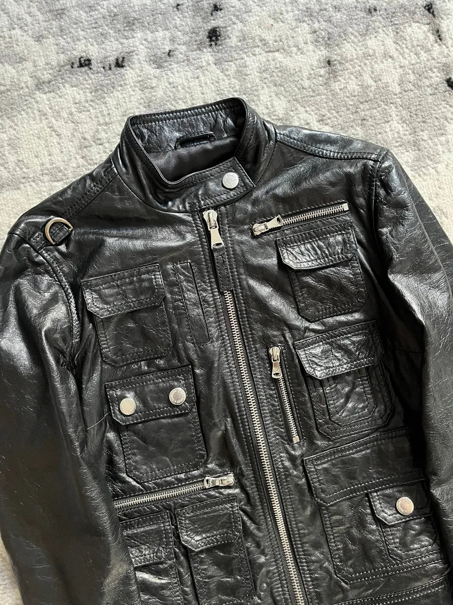 AW2009 Dolce & Gabbana Cargo Utility Black Leather Jacket MOITfSi 2