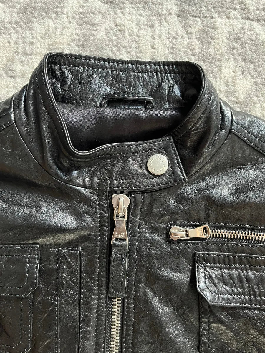AW2009 Dolce & Gabbana Cargo Utility Black Leather Jacket MOITfSi 3