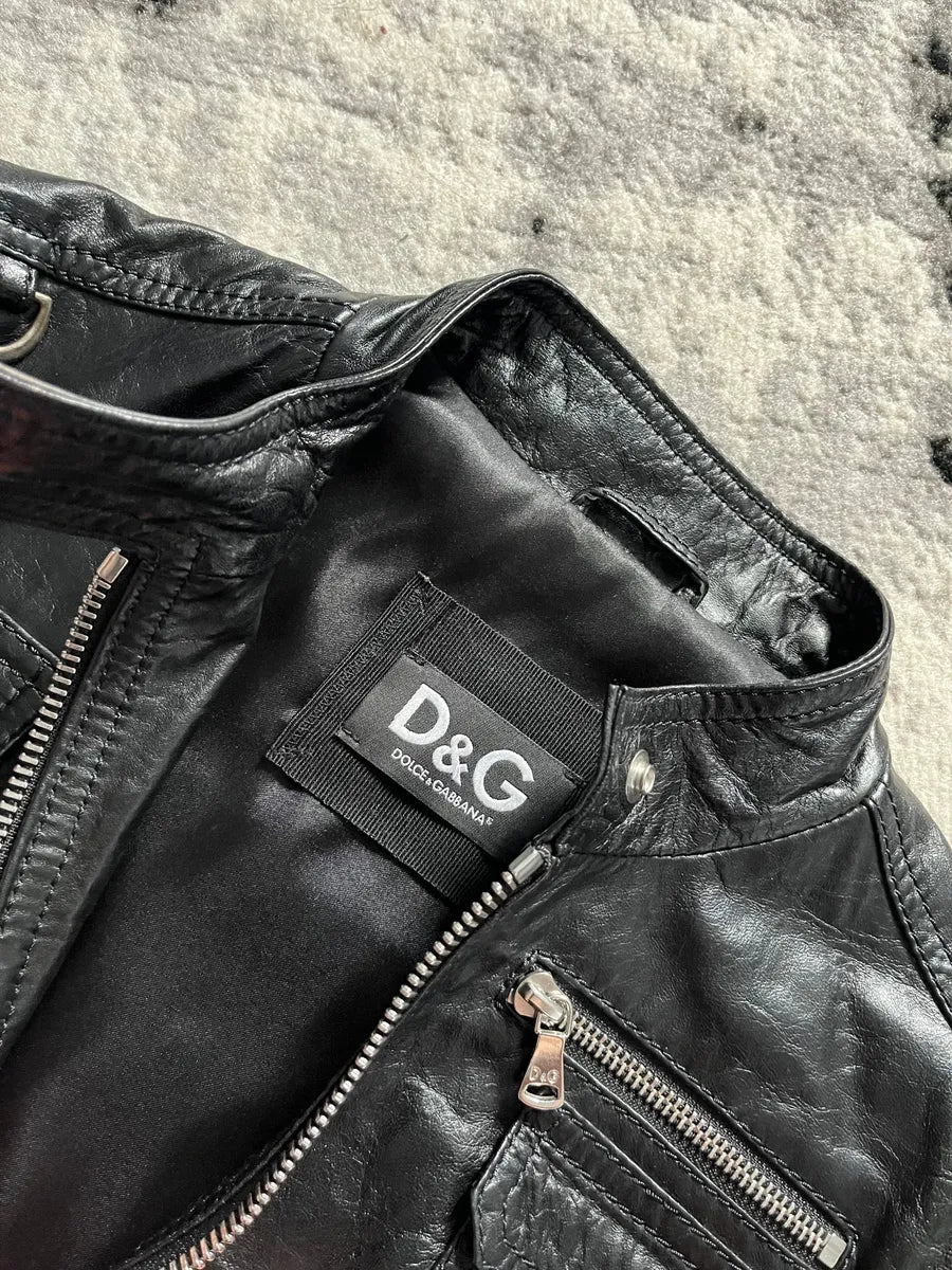 AW2009 Dolce & Gabbana Cargo Utility Black Leather Jacket MOITfSi 6