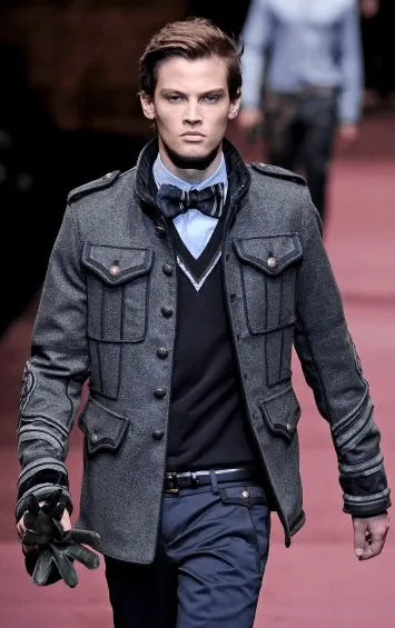 AW2009 Dolce & Gabbana Grey & Navy Napoleon Officer Wool Jacket CXOUSOS 1