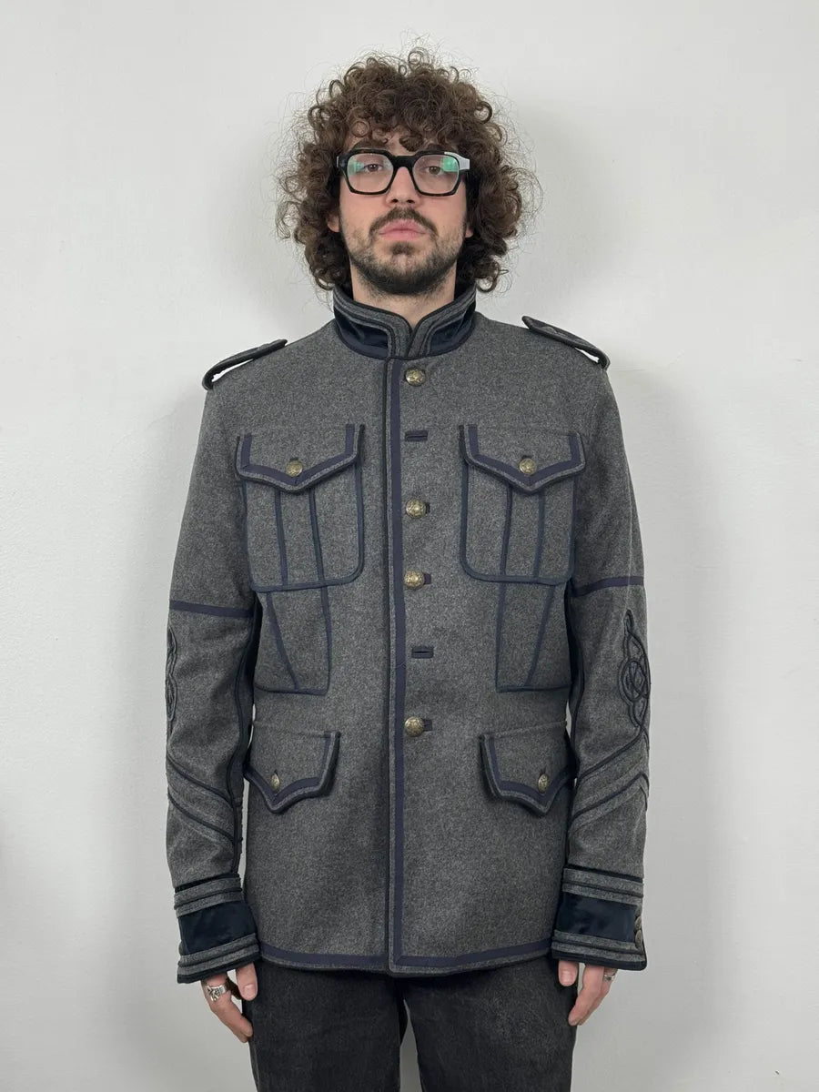 AW2009 Dolce & Gabbana Grey & Navy Napoleon Officer Wool Jacket MfQTPvv 3
