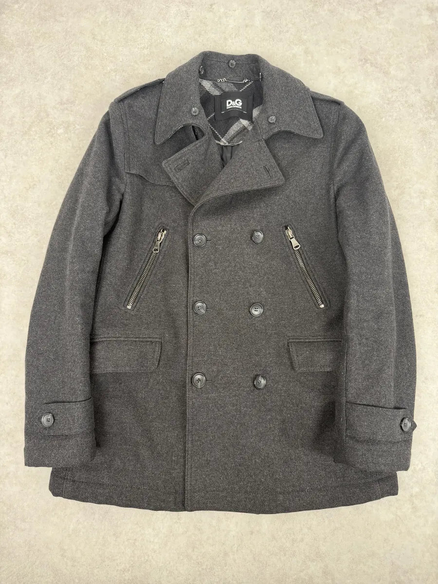 AW2009 Dolce & Gabbana Grey Caban Buttoned Officer Wool Coat GzoVyWz 0