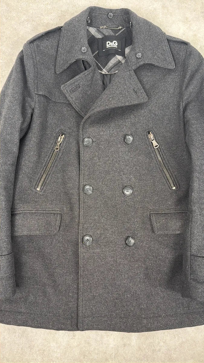 AW2009 Dolce & Gabbana Grey Caban Buttoned Officer Wool Coat GzoVyWz 2