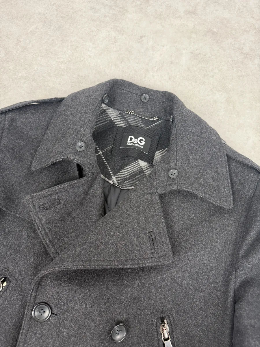 AW2009 Dolce & Gabbana Grey Caban Buttoned Officer Wool Coat GzoVyWz 8