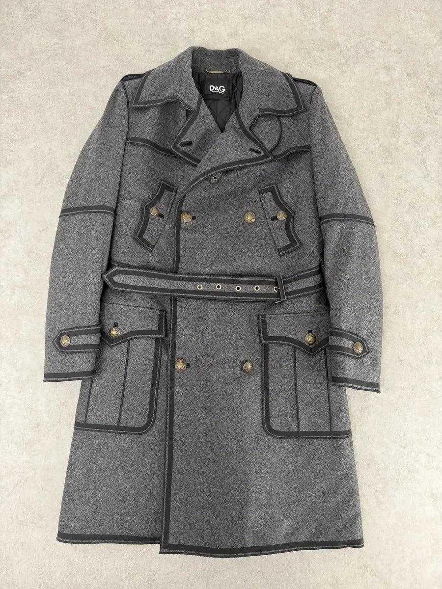 AW2009 Dolce & Gabbana Grey Wool Officer Trench Coat  jFaCjRG 0