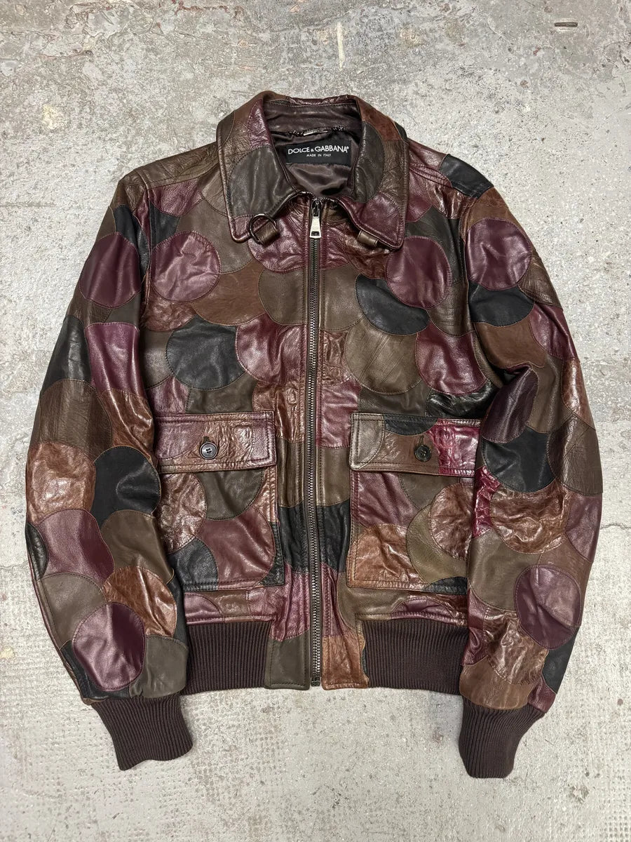 AW2008 Dolce & Gabbana Patchwork Circle Burgundy Leather Jacket AUzyEwC 1