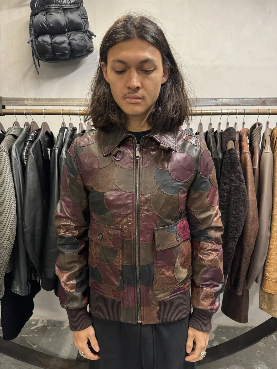 AW2008 Dolce & Gabbana Patchwork Circle Burgundy Leather Jacket AUzyEwC 2