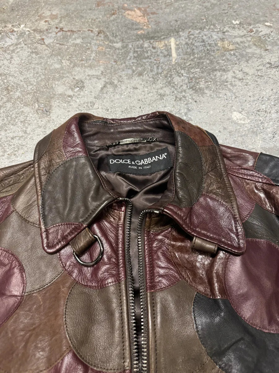 AW2008 Dolce & Gabbana Patchwork Circle Burgundy Leather Jacket AUzyEwC 13